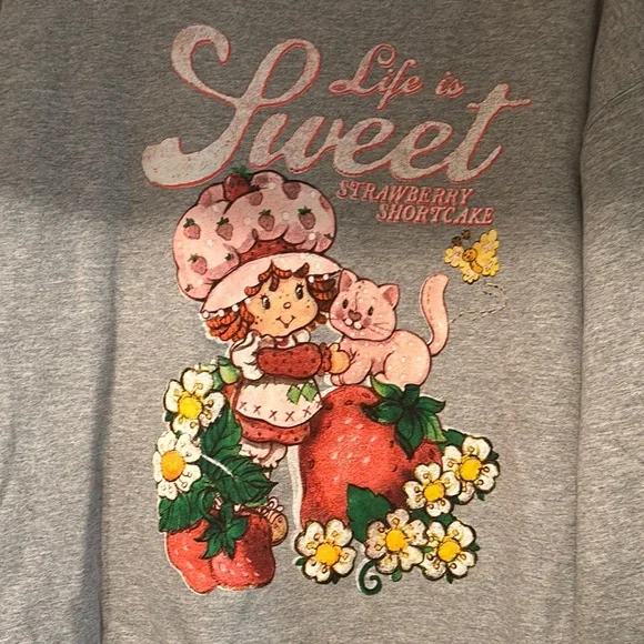 Strawberry Shortcake Theme Gray Crew Neck Sweatshirt XL Oversized - Picture 5 of 5